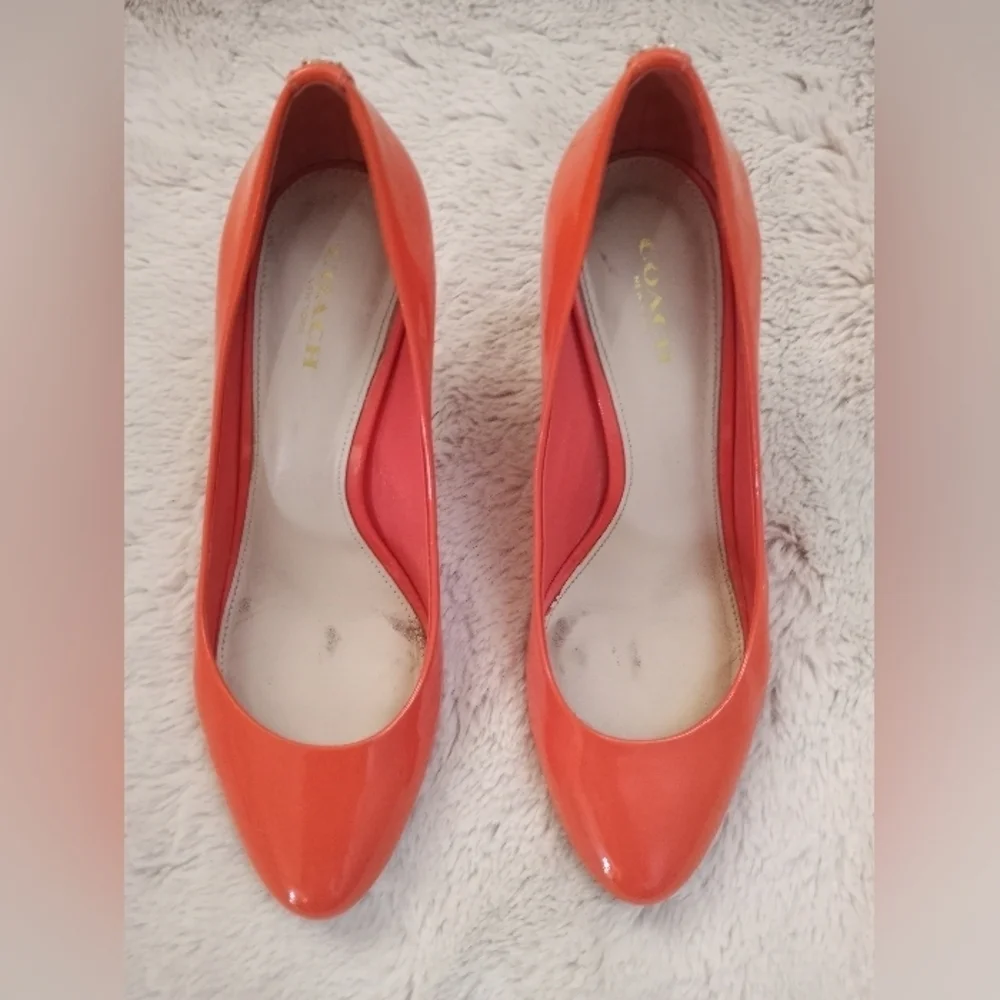 Coach Coral Orange Patent Leather Spring Summer Classic Vibrant Preppy Heel